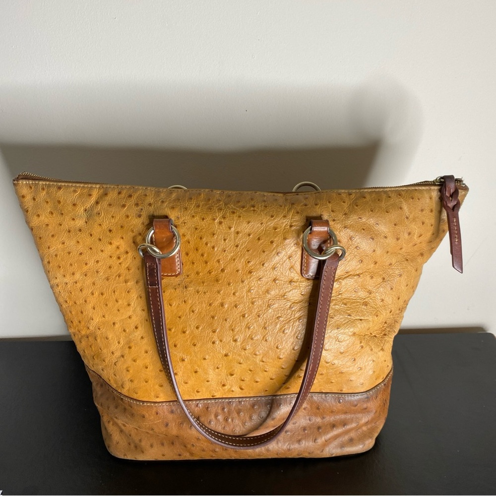 Dooney & Bourke Mustard Ostrich large Leather Tote - Picture 6 of 13
